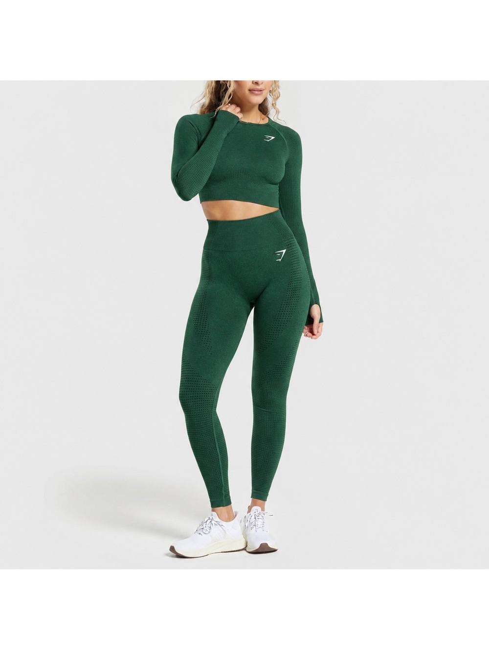 Gymshark Vital Seamless crop top and long sleeve top set emerald green